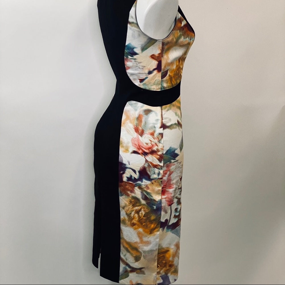 Black Halo Black Floral-Panel Midi Dress - Picture 2 of 8